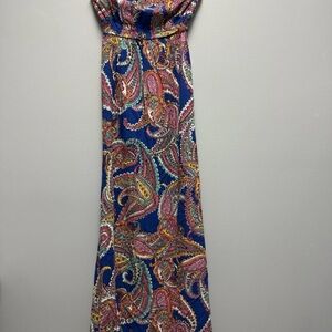 Strapless Maxi Dress Women Blue Paisley Boho Festival  Long -Banana Republic 0